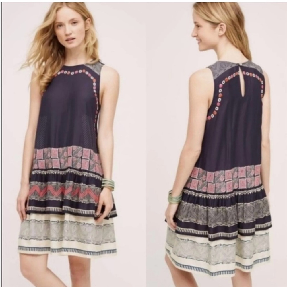 Navy and Pink Patterned Sleeveless Dress